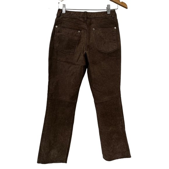 Y2K Route 66 Button Fly Genuine Leather Pants Womens 8 Brown Bootcut 5 Pockets - Picture 2 of 6